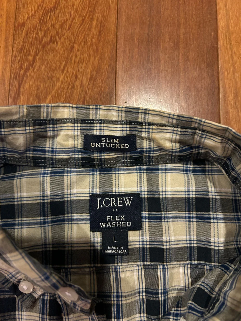 J. Crew Navy and White Plaid Button-Down Shirt Slim Fit Size L